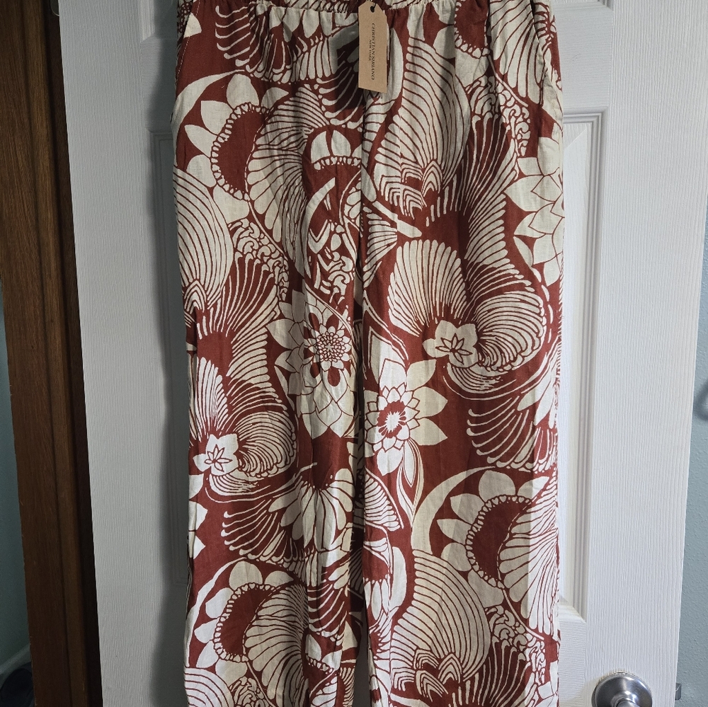 Christian Siriano Wide Leg Brown and White Pants